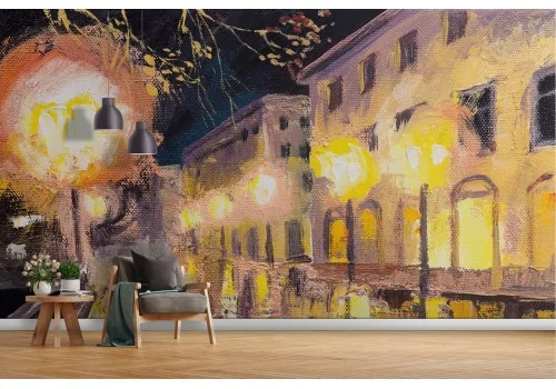 Carta da Parati dipinto città viale di notte 2