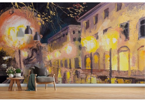 Wallpaper painted city avenue at night 2