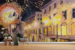 Carta da Parati dipinto città viale di notte