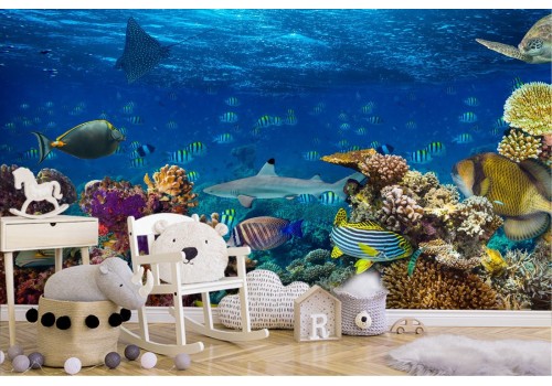 Wallpaper with corals and fish underwater landscape