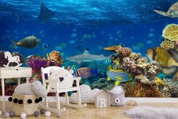 Wallpaper with corals and fish underwater landscape