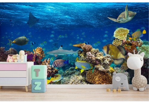 Wallpaper with corals and fish underwater landscape 2
