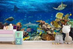 Wallpaper with corals and fish underwater landscape