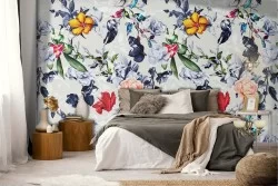 Carta da Parati fiori bianchi natura vintage pattern.