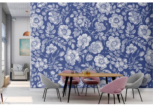 Carta da Parati fiori bianchi natura vintage.