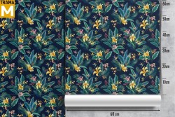 Modern Nature Wallpaper with Flowers and Leaves