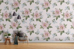 Pink flowers nature vintage pattern wallpaper.