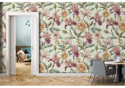 Carta da Parati fiori rosa natura vintage pattern.