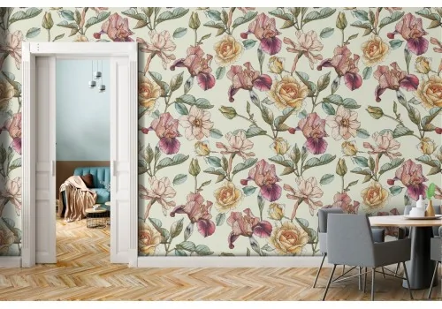 Pink flowers nature vintage pattern wallpaper.636