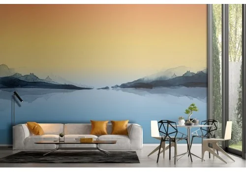 Abstract landscape wallpaper with sea at sunset