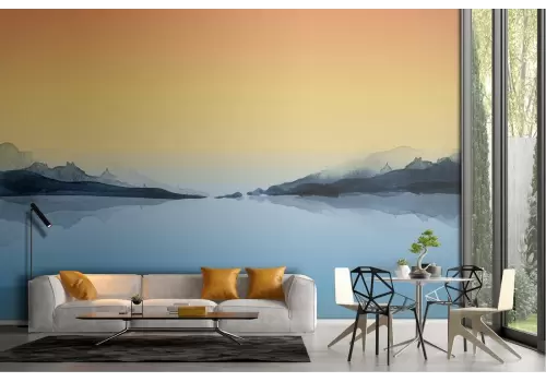 Carta da Parati paesaggio astratto mare con tramonto