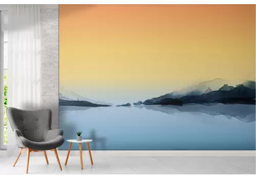 Carta da Parati paesaggio astratto mare con tramonto 2