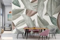 Carta da Parati foglie natura design vintage.