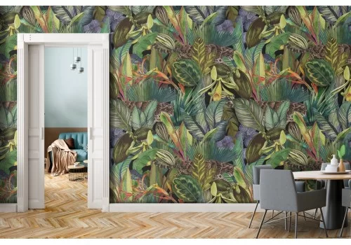 Carta da Parati foglie tropicali natura vintage.