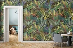 Carta da Parati foglie tropicali natura vintage.