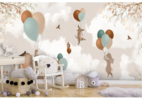 Children's wallpaper with animals and balloons 2