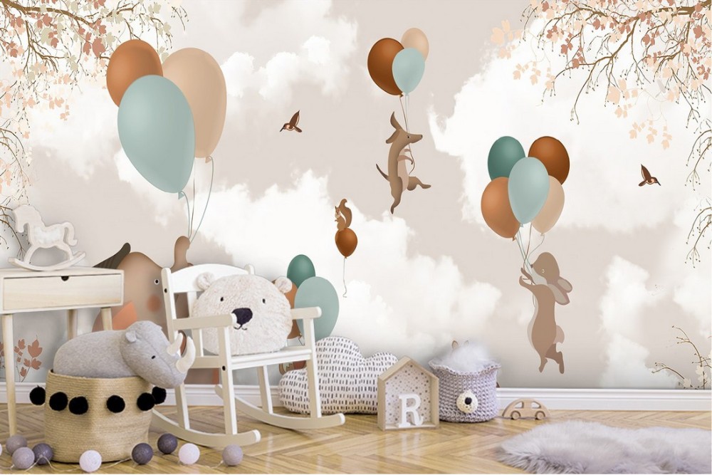 Carta da Parati bambini animali con palloncini