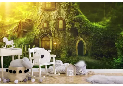 Carta da Parati casa nel bosco paesaggio fantasy