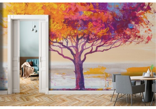 Abstract tree painted wallpaper