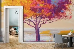 Abstract tree painted wallpaper