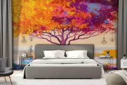 Abstract tree painted wallpaper
