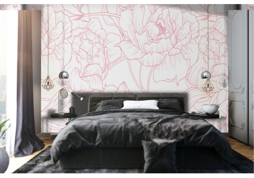 Carta da Parati fiori stilizzati linee rosa natura