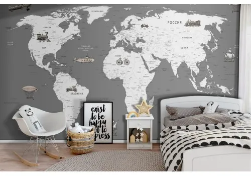 World map wallpaper with means of transport