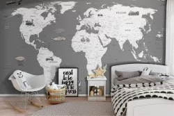 World map wallpaper with means of transport