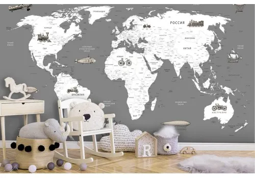 World map wallpaper with means of transport 2