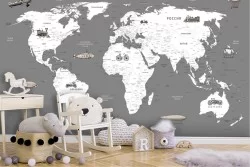 World map wallpaper with means of transport