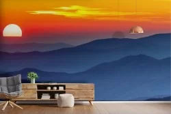Wallpaper of mountains at sunset landscape