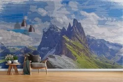 Wallpaper Paintings and Watercolors Mountain Snow