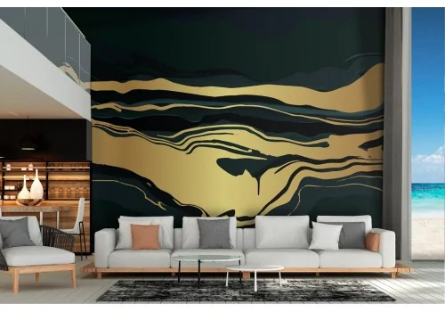 Black marble surface wallpaper with gold details