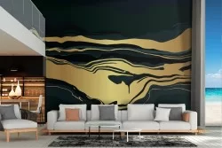 Carta da Parati superficie marmo nero dettagli oro