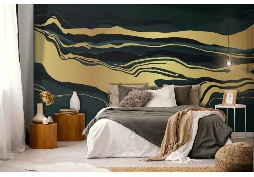 Black marble surface wallpaper with gold details 2