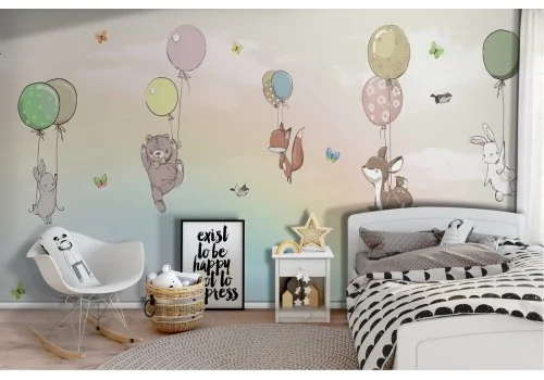 Carta da Parati bambini animali con palloncini