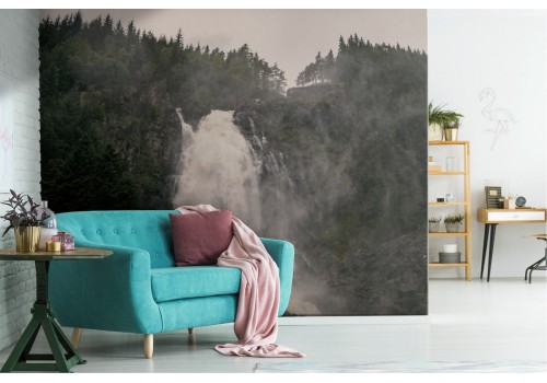 Wallpaper waterfall in the forest nature landscape