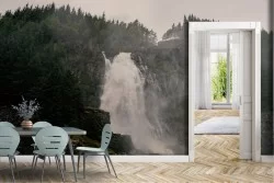 Wallpaper waterfall in the forest nature landscape