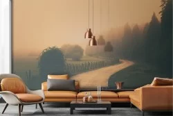 Wallpaper road in the forest landscape