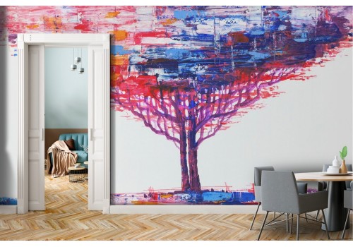 Abstract tree painted wallpaper