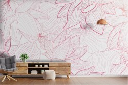 Carta da Parati fiori stilizzati linee rosa natura