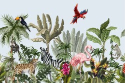 Wallpaper Design and Styles Flora and Fauna Animals Flowers Tropical Leaves