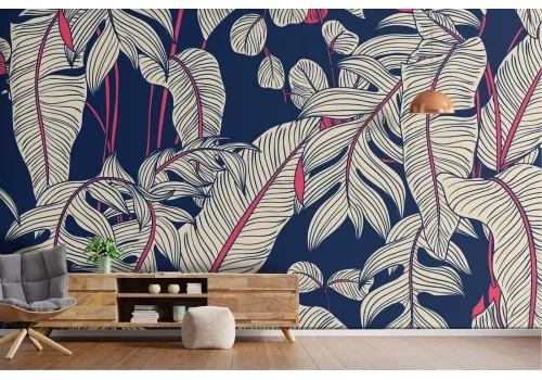 Carta da Parati foglie tropicali stilizzate 2