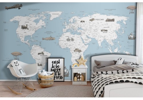 World map wallpaper with means of transport