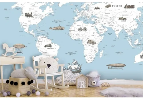 World map wallpaper with means of transport 2