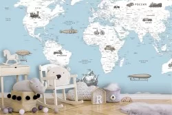 World map wallpaper with means of transport