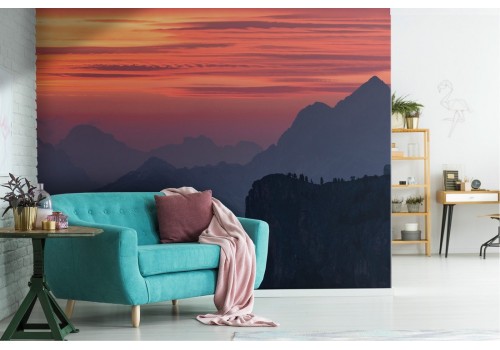 Wallpaper of mountains at sunset landscape