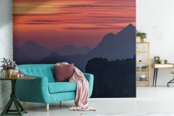 Wallpaper of mountains at sunset landscape