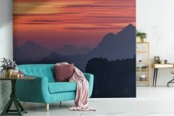 Wallpaper of mountains at sunset landscape