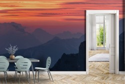 Wallpaper of mountains at sunset landscape